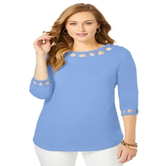 Jessica London Women&rsquo;s Plus Size Lattice Boatneck Tunic image {4}