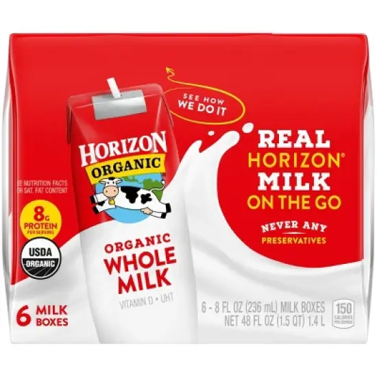 Horizon Organic Whole Milk - 6pk/8 fl oz Boxes image {1}