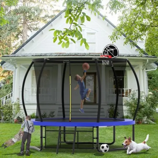 NAYSAYE Trampoline 10FT with Basketball Hoop and Enclosure Net for Outdoor Fun, Blue and Green, 120.00"*120.00"*99.00" image {1}
