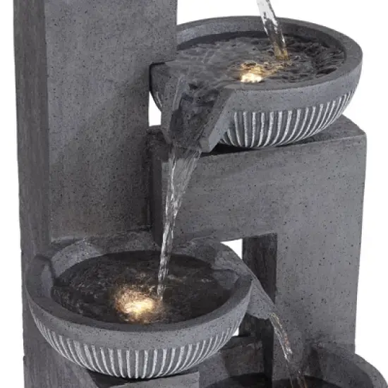 John Timberland Casava Modern 4-Bowl Cascading Outdoor Floor Water Fountain with LED Light 33" for Yard Garden Patio Home Deck Lawn Porch image {4}