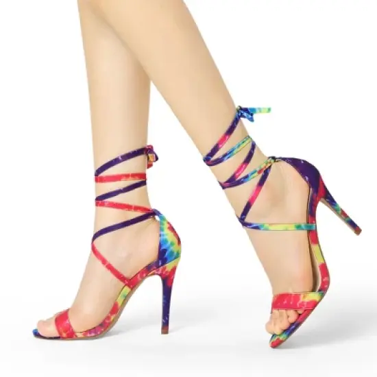 Allegra K Women's Tie Dye Lace Up Stiletto Heel Sandals image {1}