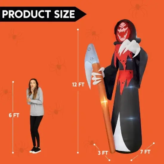 Joyfy 12FT Giant Halloween Inflatable Decoration, Scary Grim Reaper with Scythe for Halloween Indoor Outdoor Yard Lawn Garden Holiday Party Decoration image {7}