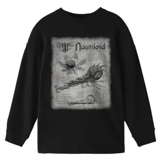 Dungeons & Dragons Nautiloids Design Youth Black Long Sleeve Crew Neck Tee image {2}