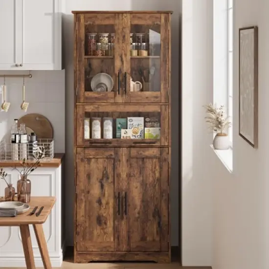Pantry Cabinet, Tall Bathroom Storage Cabinet with Glass Doors and Adjustable Shelf, Freestanding Cupboard Tall Linen Cabinets image {11}