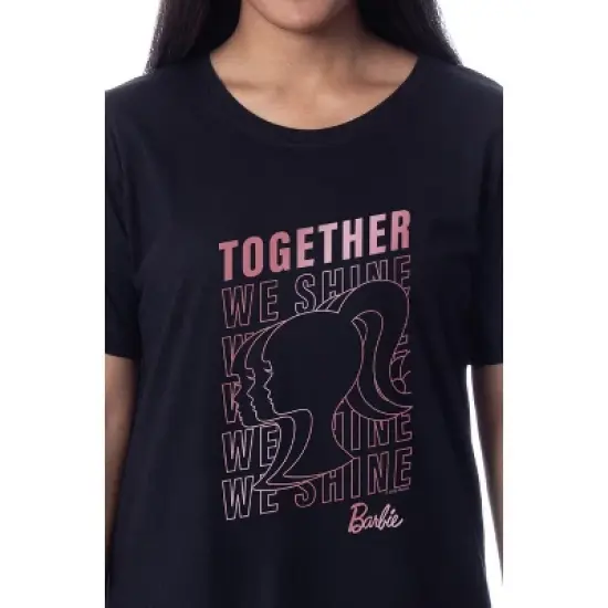 Barbie Womens' Character Together We Shine Nightgown Sleep Pajama Shirt Black image {1}