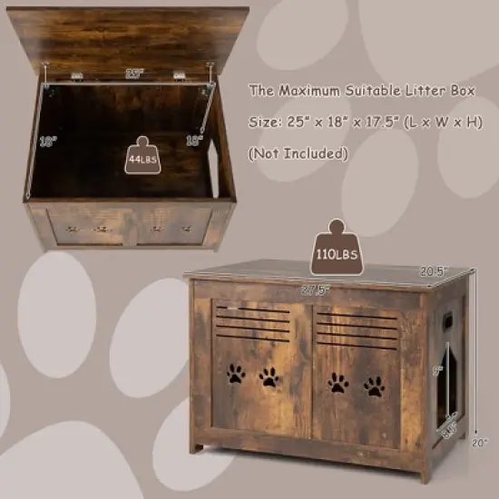 Tangkula Wooden Cat Litter Box Enclosure Flip-Top Hidden Washroom Bench w/ Side Entrance image {7}