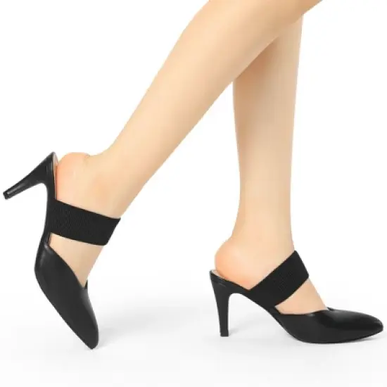 Allegra K Women's Pointed Toe Elastic Strap Stiletto Heels Mules image {1}