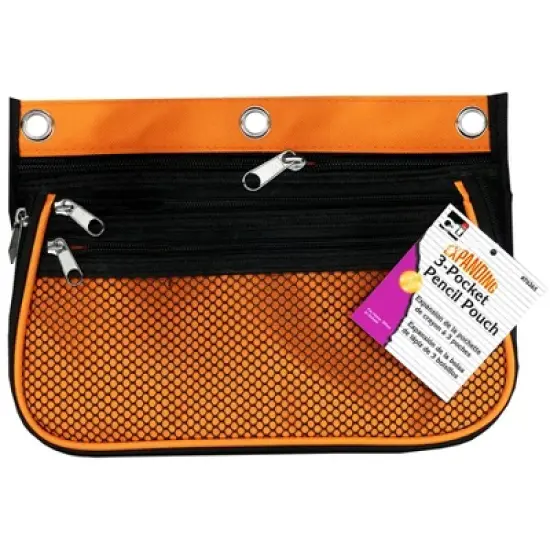 Charles Leonard 3 Pocket Pencil Pouch, Expanding to 2.25", 10.25"W x 7.25"H x 2.5"D - Assorted Colors, Pack of 3 image {2}