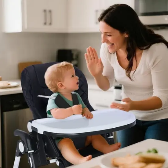 Kinder King Foldable High Chair for Babies & Toddlers, Adjustable Height, Recline, Storage Basket, Double Trays, Easy to Clean image {2}