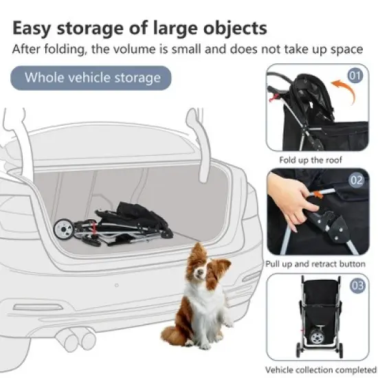FDW 3/4 Wheels Pet Stroller Dog Cat Cage Jogger Stroller for Medium Small Dogs Cats Travel Folding Carrier Waterproof Puppy Stroller image {3}