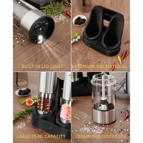 SUGIFT Electric Salt and Pepper Grinder Set - Automatic Refillable Salt and Pepper Grinders with Charging Base & LED Light image {5}