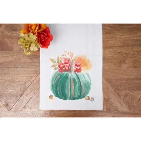 C&F Home Harvest Teal Pumpkin & Flower Leaves 100% Cotton Table Runner 14" x 72" image {4}