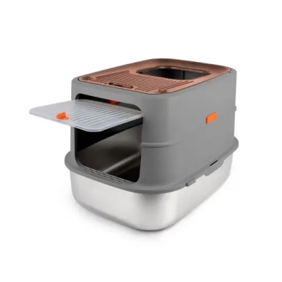 Allforpaws Cat Litter Box Top & Front Entry Hooded Cat Litter Box With Stainless Steel Base image {12}