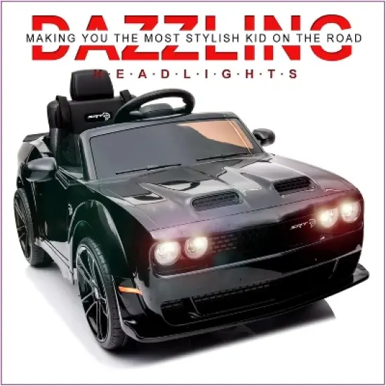 Kids Electric Car | Licensed Dodge Challenger Ride-On 12V Battery-Powered Vehicle with Remote, LED Lights, Bluetooth, MP3 for Boys and Girls image {1}