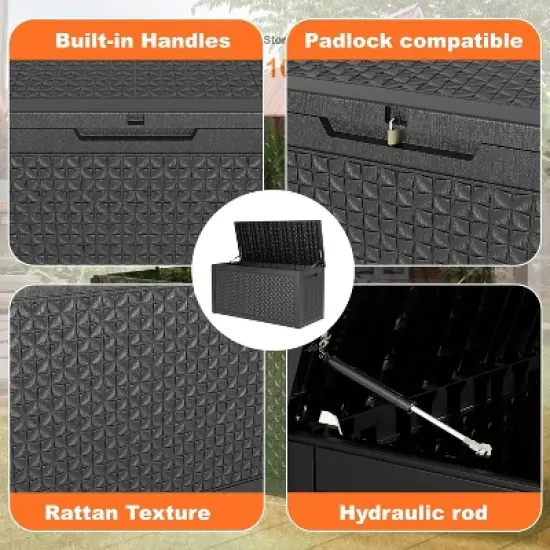 INFURNIC Deck Boxes, Outdoor Patio Storage Box with Handle, Waterproof Box for Storage Patio Furniture Garden Tools, Black, 48"*21.4"*24.5" image {4}