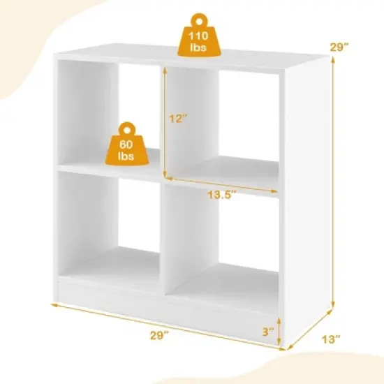 Costway Kids Toy Storage Organizer 4-Cube Wooden Display Bookcase with Anti-toppling Device image {2}