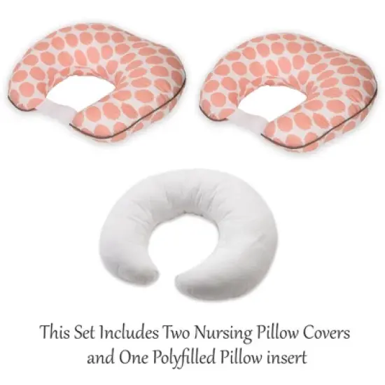 Bacati - 3 pc Ikat Zigzag Coral Dots Muslin Hugster Feeding & Infant Support Nursing Pillow Nursing Pillow with Insert image {1}