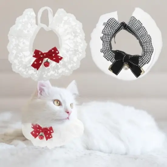 Unique Bargains  Pet Lace Bib Collar Red Black 2 Pcs image {4}