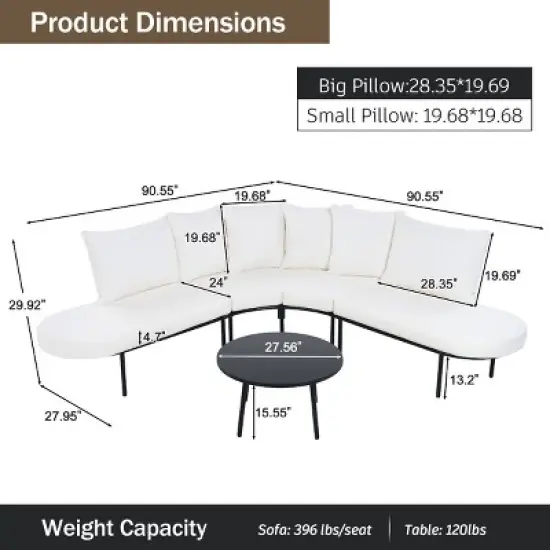 Outdoor L-Shaped Sectional Sofa, Patio Couch Set with Coffee Table, Sofa Set with Iron Frame and Sponge Cushions &ndash; Cuddlewood image {3}