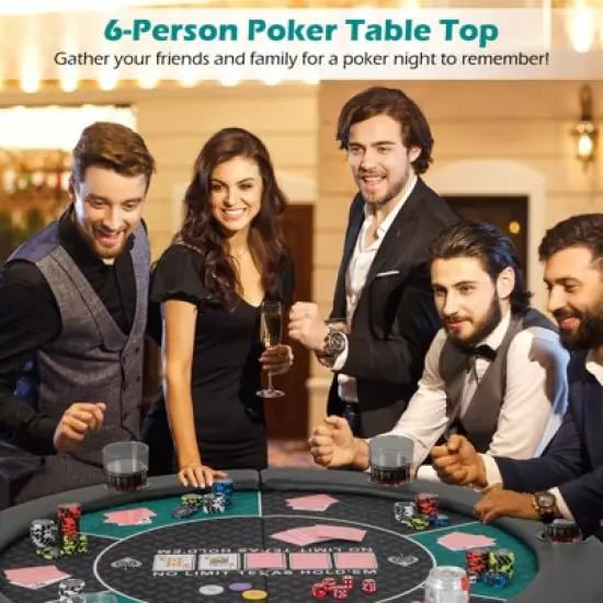 Costway 48" 6-Player Foldable Poker Table Top with Carrying Bag Cup Holders Padded Rails image {3}