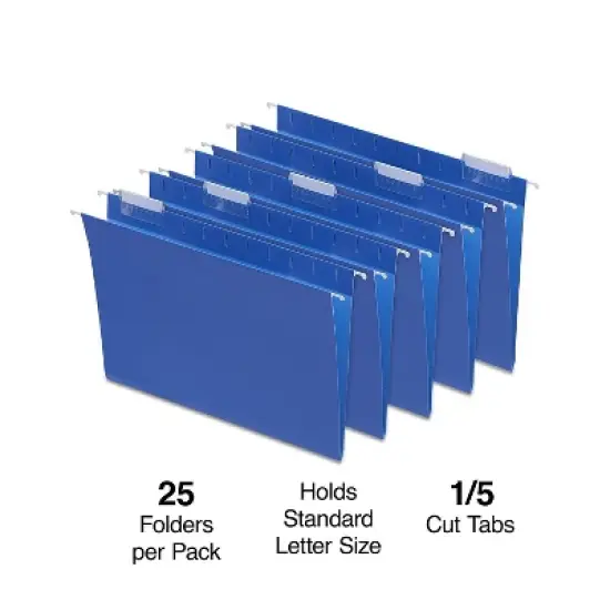 Staples Hanging File Folders 5-Tab Letter Size Blue 25/Box (163501) TR163501 image {1}