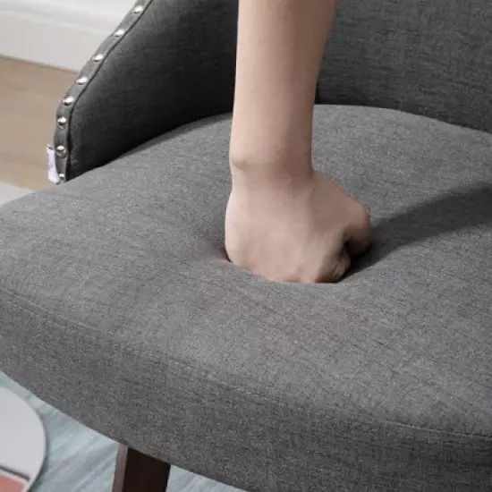 HOMCOM Bar Stools Set of 2, Linen Fabric Kitchen Counter Stools with Nailhead Trim, Rubber Wood Legs and Footrest for Dining Room, Counter, Pub image {4}