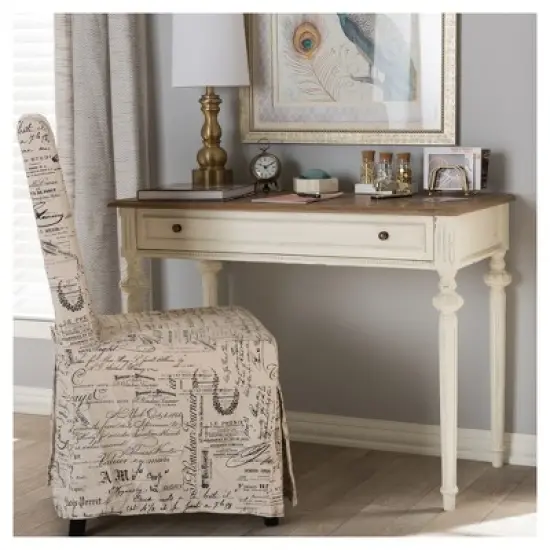 Marquetterie French Provincial Weathered Oak Wash Writing Desk White - Baxton Studio image {4}