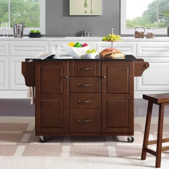 Eleanor Granite Top Kitchen Cart Mahogany/Black - Crosley image {2}
