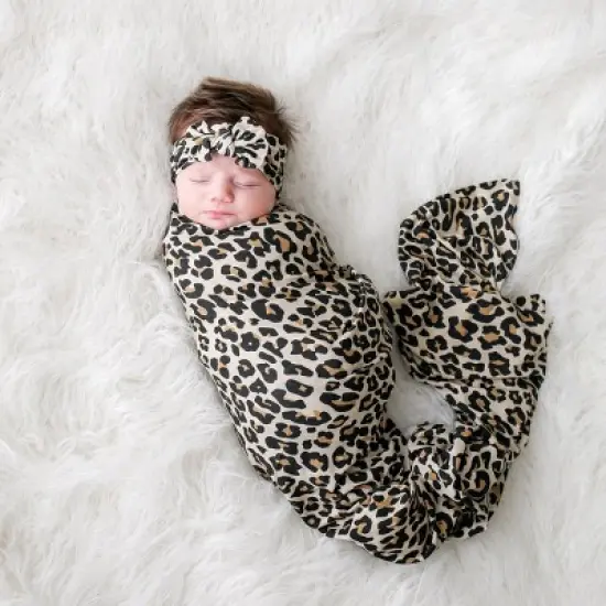 Girls Lana Leopard Swaddle And Headwrap Set - Posh Peanut image {1}