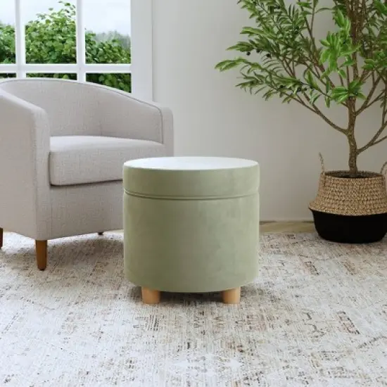 Round Storage Ottoman Light Sage Green Velvet - HomePop image {3}