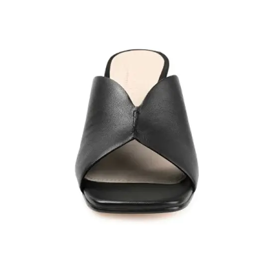 Journee Signature Womens Genuine Leather Karah Slip On Block Heel Open Square Toe Sandals image {5}