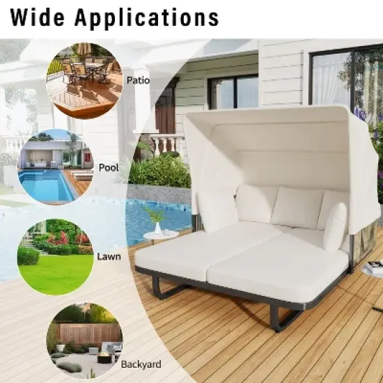 Whisen Outdoor Patio Daybed Rattan Daybed Outdoor Sunbed with Detachable Pillows image {3}
