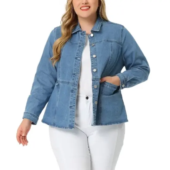 Agnes Orinda Plus Size Denim Jackets for Women Classic Button Up Solid Color Jean Jacket image {6}