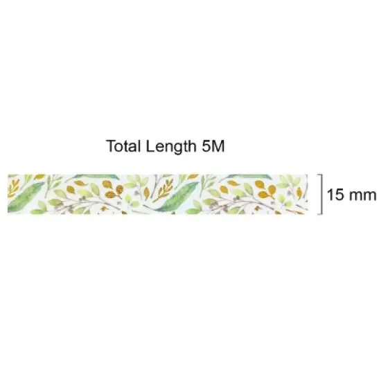 Wrapables Gold and Silver Foil Washi Masking Tape, Sprig Leaves, 15mm x 5M image {3}