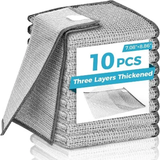 10 Pcs 3-Layer Metal Dish Cloth, Multipurpose Wire Dishwashing Rag,Kitchen Cleaning DishRags image {6}