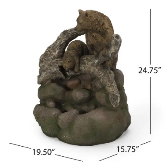NAYSAYE Fountain Bear Family Two Tier Design with Cascading Water for Garden Patio Outdoor, Brown, 19.5"*15.75"*24.75" image {2}