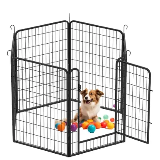 Angel Sar 39.37"H Heavy Duty Metal Dog Play Pen Indoors with Automatic Gravity Locking Mechanism, 6 Panels Dog Fence Outdoor for Yard with PVC Pads image {7}