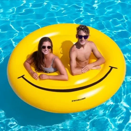 Swimline 72" Inflatable Smiley Face Island 2-Person Swimming Pool Raft - Yellow image {3}