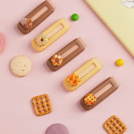 HTUTWOO 5 Pcs Bread Retractable Erasers, Cute Food Rubber Push-Pull Eraser Kawaii Bread Pencil Erasers, for Boys Girls, Back to School image {4}