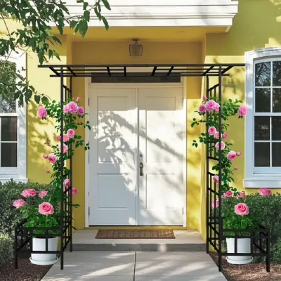 Lirago Black Metal Garden Arch - Adjustable 2-in-1 Galvanized Iron Trellis with Gate Dual-Style Assembly image {2}