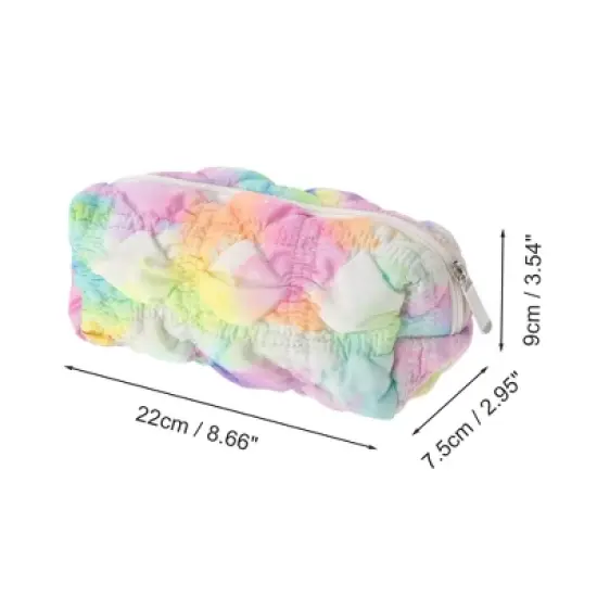 Unique Bargains Ruffled Cloud Rainbow Bubble Grid Makeup Bag 1 Pc image {1}