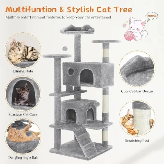 Kumasinova 54" Multi-Level Cat Tower with Scratching Posts,Cat Tree with Condos&Ladder,Cat Tree Tower with Plush Perch,Cat Furniture for Play and Rest image {2}