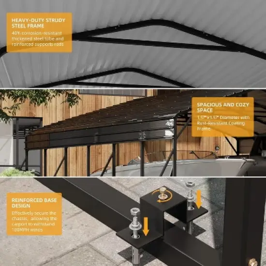 20' x 30' x 8.5' Heavy Duty Metal Carport with Galvanized Steel Roof, Steel Carport Kits Outdoor with Metal Roof, Galvanized Car Shelter image {2}