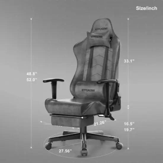 GTRACING Gaming Chair with Footres Ergonomic Recliner Office Chair with Lumbar Support Gray image {6}