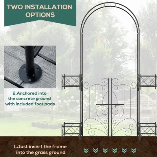 Gulches 7' Garden Arch Arbor, Metal Arch Trellis with Gate, Garden Archway for Climbing Vines, Wedding Ceremony Decoration, Black image {3}