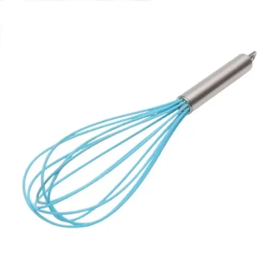 Unique Bargains 12" 6-Wire Whisk Hand Wash Stainless Steel Silicone Lake Blue Silver Tone image {4}