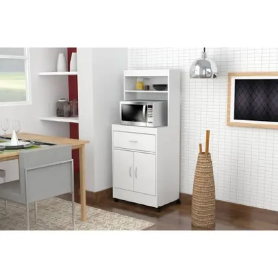 2 Shelves Kitchen Microwave Storage Cabinet White - Inval image {1}