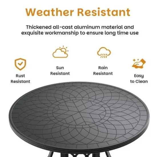 7-Piece Cast Aluminum Outdoor Dining Set with Brown Cushions, Round Table & Stackable Chairs - for Patio, Backyard image {4}