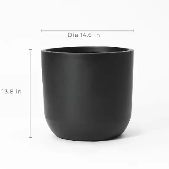 LuxenHome 14.6-Inch Round Smooth Finish Black MgO Planter image {6}