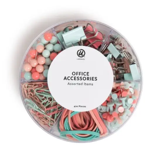 U Brands 470pc Round Office Accessory Set Coral image {5}
